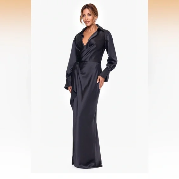 Elegant Black Satin Wrap Dress - Picture 3 of 3
